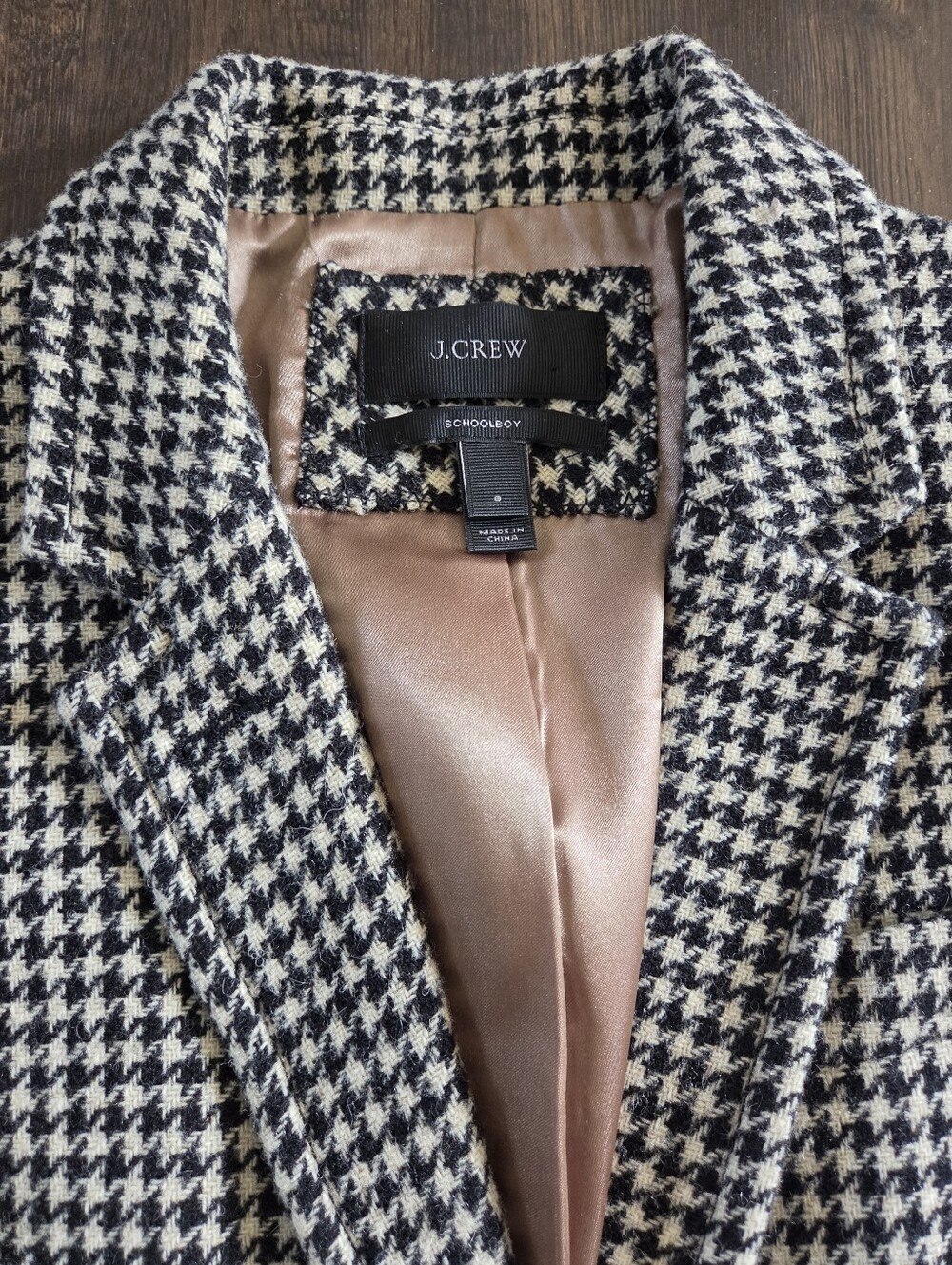 J.Crew Schoolboy Blazer Wool Houndstooth Leather Elbow Patches - Size 8 - Picture 5 of 8